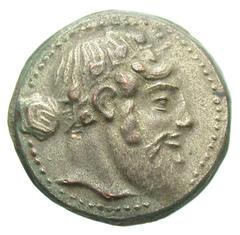 Exonumia Sicily, Naxos. Ca. 461-430 B.C. Clad tetradrachm (25.7 mm, 9.41 g). UNIFACE CLAD / ROSA OFF-METAL TRIAL STRIKE. Bearded head of Dionysos right, wearing tainia decorated with an ivy branch / U