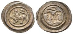 Medieval Germany, Braunschweig-Lüneburg. Heinrich der Löwe. 1142-1195. AR bracteate pfennig (21.6 mm, 0.49 g). Lion advancing left, right paw raised / Incuse of the obverse. Kestner Museum 361; Bonhof
