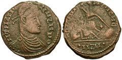 Roman Imperial Constantius II - Barbarous imitation. c. 350-355 AD.. AE 2 / Majorina (22 mm, 4.21 g). Diademed draped and cuirassed bust right; profoundly blundered legend nearly reduced to decorative