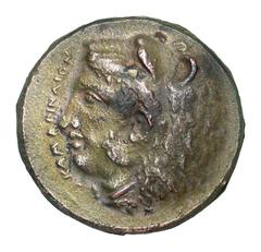 Exonumia Sicily, Kamarina. Ca. 425-405 B.C. PB tetradrachm (26.6 mm, 15.32 g). UNIFACE LEAD / ROSA OFF-METAL TRIAL STRIKE. KAMAPINAIΩN, head of Herakles left, wearing lion's skin headdress / cf. BMC 1