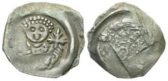 Medieval German States, Bavaria. Regensburg. Siegfried. ca. 1240-1260. AR pfennig (14.6 mm, 0.51 g, 12 h). Scarce. Bare-headed bust of Siegfried facing, holding sword and cross / St. Peter seated faci