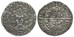 Medieval ENGLAND. Edward IV, 1461-1483 AD. AR Groat (2.85 gm), 2nd reign, of London, i. m. Cross with pellet. Class XVIII. Crowned bust facing in tressure / Long cross with three pellets in each angle