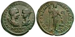 Roman Provincial Moesia Inferior, Marcianopolis. Macrinus, with Diadumenian, as Caesar. A.D. 217-218. AE 28 pentassarion (28.07 mm, 13.29 g, 2 h). struck A.D. 218. consular legate: Pontianus. AV K ΟΠΕ