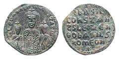 Byzantine Basil I, the Macedonian. 867-886. Æ follis (24.9 mm, 5.08 g, 6 h). Constantinople mint, Struck 870-879. + LЄOn Ð¬AS COnSτ AЧςς, crowned half-length facing busts of Basil, wearing loros and h