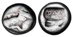 Greek LYCIA, Phaselis. 500-440 BC. AR Tetrobol (3.43 gm). Prow of galley in the form of a forepart of a boar / Stern of galley in incuse square. SNG.vAulock.4394. Toned Fine.