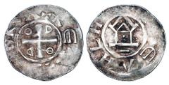 Medieval GERMANY, uncertain city. XI Century AD. AR "Otto-Adelheid" Pfennig (1.09 gm). Cross with ODDO / Temple with ... EAHLH .... Dann.1167. Toned crude VF, decent for type