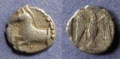 Greek Kings of Thrace, Sparadokos 464-444 BC, Diobol, 1.17g: Obv: Forepart of a horse left Rev: Eagle with spread wings within an incuse square.. SG 1714. Scattered porosity
