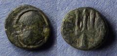 Greek Boeotia, Thebes 379-338 BC, AE10, 1.24g: Obv: Boeotian shield Rev: Trident. Lindgren 1517 (This coin). Lindgren plate coin