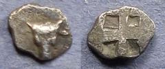 Greek Troas, Lamponeia Circa 450 BC, Hemiobol, .38g: Obv: Bucranium facing Rev: Quadripart incuse punch. Traite II 2292.