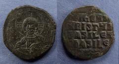 Byzantine Byzantine Empire, Anonymous Class A3 1025-1028, Follis, 11.12g: Obv: Facing bust of Christ holding the book of Gospels Rev: "+IHSUS XRISTUS BASILEU BASILE". SB 1818.