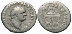 Titus, 79 - 81 ADSilver Denarius, Rome Mint, 18mm, 3.23 gramsObverse: IMP TITVS CAES VESPASIAN AVG P M, Laureate head of Titus right.Reverse: TR P IX IMP XV COS VIII P P, Wreath on curule chair.RIC25a
