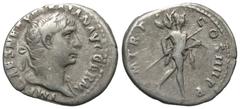 Trajan, 98 - 117 ADSilver Denarius, Rome Mint, 19mm, 2.97 gramsObverse: IMP CAESAR NERVAE TRAIAN AVG GER, Laureate head of Trajan right.Reverse: P M TR P COS IIII P P, Mars advancing right carrying sp
