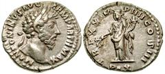 Roman Imperial Marcus Aurelius. A.D. 161-180. AR denarius (18.79 mm, 3.47 g, 7 h). Rome mint, struck A.D. 165-166. M ANTONINVS AVG ARM PARTH MAX, laureate head right / TR P XX IMP IIII COS III, PAX, P