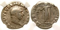 Roman Imperial Vitellius. A.D. 69. AR denarius (3.19 g). Rome mint, struck May-July A.D. 69. A VITELLIVS GERM IMP TR P, laureate head of Vitellius right / LIBERTAS RESTITVTA, Libertas standing facing,