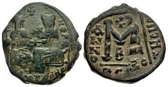 Byzantine Heraclius & Heraclius Constantine overstruck on Phocas & Leontia . 610-641 / 602-610. AE follis (26.89 mm, 8.78 g, 6 h). Host coin, Theopolis (Antioch) mint, 602-610 / after 610. overstrike,