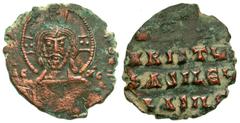 Byzantine Anonymous (attributed to John I). Ca. 969-976. AE follis (23.87 mm, 4.83 g, 12 h). anonymous class A1. Constantinople mint. [+ ЄMMAN]OVHA, facing bust of nimbate Christ, two pellets in each 