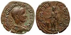 Roman Imperial Gordian III. A.D. 238-244. AE sestertius (32.39 mm, 16.69 g, 11 h). Rome mint, struck A.D. 240. IMP GORDIANVS PIVS FEL AVG, laureate, draped and cuirassed bust right / P M TR P II COS P