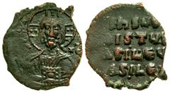 Byzantine Anonymous, Class A1 AE follis . time of the reign of John I, ca. 970-975 AD.. AE follis (25.60 mm, 7.40 g, 7 h). Constantinople mint. Nimbate bust of Christ facing, wearing pallium and colob