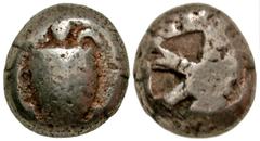 Greek Islands off Attica, Aegina. Ca. 525-480 B.C. AR stater (18.39 mm, 11.99 g). Sea turtle / Incuse square divided into 5-comparmented skew pattern. SNG Delepierre 1736; HGC 6, 429. aVF, dumpy flan.