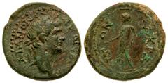 Roman Provincial Lydia, Nacrasa. Trajan. A.D. 98-117. AE 24 (24 mm, 9.14 g). AV NЄP[BAN TP]AIANON CЄ, laureate head of Trajan right / [N]AKPA-[C]ITΩN, Apollo standing facing, head left, holding uncert
