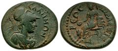 Roman Provincial Lydia, Sala. Pseudo Autonomous, time of Trajan. A.D. 98-117. AE 20 (20 mm, 4.52 g). СΑΛΗΝΩΝ, bust of Athena right, wearing crested Corinthian-styyle helmet and aegis / ЄΠΙ AΛЄΞ IЄ-PЄΩ