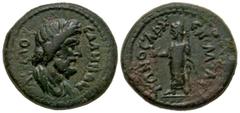 Roman Provincial Lydia, Sala. Pseudo-autonomous issue, time of Trajan. A.D. 98-117. AE 19 (19 mm, 4.67 g). ΔΗΜΟС СΑΛΗΝΩΝ, Draped bust of Demos right / ЄΠI MЄΛI-TΩNΩC APX, Zeus standing facing, head le