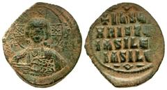 Byzantine Anonymous, Class A3, time of Constantine VIII and Basil II . ca. 1025-1030. AE follis (29.21 mm, 9.40 g, 6 h). Constantinople Mint. [+ЄMMA]-NOV[HA], Nimbate bust of Christ facing, wearing pa