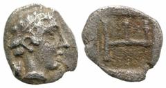 Greek Ionia, Kolophon. 5th century B.C. AR tetartemorion (6 mm, 0,29 g, 12 h). Laureate head of Apollo right / TE monogram in incuse square. Milne, Colophon 31; SNG Copenhagen ?; SNG Kayhan 358. VF, p