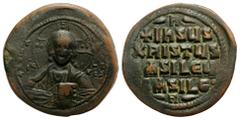 Byzantine Anonymous (attributed to Basil II). Ca. 976-1025. AE follis (34.7 mm, 17.08 g, 6 h). Anonymous, Class A2. Constantinople mint. [+ ЄM]MA-NOVHΛ, nimbate bust of Christ facing, wearing pallium 