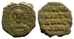 Byzantine Anonymous (attributed to John I). Ca. 969-976. AE 40 nummi - follis (25 mm, 7.50 g, 6 h). Class A1. Constantinople mint. [+ ЄMMAN]OVHA], facing bust of nimbate Christ, two pellets in each li