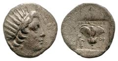 Greek Islands off Caria, Rhodos. Rhodes. Ca. 188-170 BC. AR drachm (15.6 mm, 2.76 g, 12 h). ?Plinthophoric? coinage. Anaxidokos, magistrate. Radiate head of Helios right / ANAΞIΔOΚOΣ, Rose with bud to