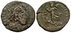 Roman Imperial Contemporary copy of Valentinian I / Valens / Gratian. ca. A.D. 360's. AE centenionalis (16.4 mm, 1.60 g, 7 h). contemporary imitation overstruck on Constantius II FEL TEMP REPARATIO re