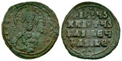Byzantine Constantine VIII and Basil II. 1025-1028. AE follis (29.13 mm, 10.39 g, 7 h). anonymous class A3. Constantinople mint, Struck 1025-1028. +ЄMMAN-OVHA, nimbate facing bust of Christ, two pelle