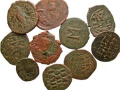 Group Lots [Byzantine]. Lot of 10 Byzantine Bronze Coins. Group lot of 10 Byzantine follis Average grade Fair-Fine. All group lots are sold as-is, returns not accepted. The coins shown are the exact c