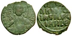 Byzantine Attributed to time of Basil II & Constantine VIII. 976-1028. AE follis (26.2 mm, 8.27 g, 6 h). anonymous, class A3. Constantinople mint. + ЄMM[A-NOV]HΛ, Nimbate bust of Christ facing, wearin