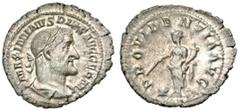 Roman Imperial Maximinus I Thrax. A.D. 235-238. AR denarius (21.1 mm, 2.41 g, 7 h). IMP MAXIMINVS PIVS AVG, Laureate and draped bust of Maximinus I Thrax right / PROVIDENTIA AVG, Providentia standing 