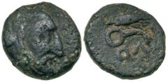 Greek Lydia. Autophradates. as satrap, ca. 380-355 B.C. AE 10 (10.6 mm, 1.05 g, 11 h). Bearded head of Autophradates right wearing kyrbasia / OΛ, grain ear and monoskelis. GRPC Lydia 11; Winzer 11.8. 