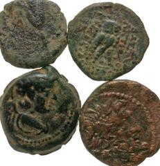 Group Lots [Greek]. Lot of four Seleukid Bronze Coins. Lot of four Seleukid bronze coins. Antiochos VII (2), Antiochos IX, Antioch city coin. F-aVF. All group lots are sold as-is, returns not accepted