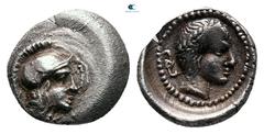 Greek Dynasts of Lycia. Xanthos. Vekhssere I 450-430 BC. Obol AR 8 mm, 0,31 g Helmeted head of Athena right / Laureate head of Apollo right; diskeles to left. very fine SNG von Aulock 4197 (stater); S