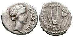 Roman Republican Q. Servilius Caepio (M. Junius) Brutus 54 BC. Military mint traveling with Brutus in Lycia Denarius AR 17 mm, 3,21 g very fine