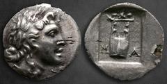Greek Lycia. Masikytes circa 27-20 BC. Hemidrachm AR 15 mm, 1,63 g Laureate head of Apollo right / Kithara; tripod to right; all in incuse square. Very Fine RPC I 3310; Troxell, Lycian, Period IV, Ser