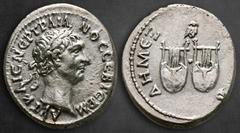 Roman Provincial Lycia. Koinon of Lycia. Trajan AD 98-117. Drachm AR 18 mm, 3,04 g AYT KAIC NЄP TPAIANOC CЄB ΓЄPM, laureate head right / ΔHM ЄΞ [YΠAT B], two lyres; above, owl standing right, head fac