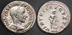 Roman Imperial Gordian III AD 238-244. Struck AD 241-243. Rome Denarius AR 20 mm, 3,08 g IMP GORDIANVS PIVS FEL AVG, laureate, draped, cuirassed bust right / VIRTVTI AVGVSTI, Hercules standing right, 