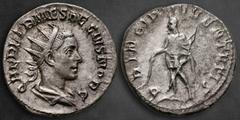 Roman Imperial Herennius Etruscus, as Caesar AD 249-251. Rome Antoninianus AR 22 mm, 4,30 g Q HER ETR MES DECIVS NOB C, radiate and draped bust right / PRINCIPI IVVENTVTIS, Herennius standing left, ho