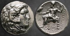 Greek Seleukid Kingdom. Babylon. Seleukos I Nikator 312-281 BC. In the name and types of Alexander III of Macedon Tetradrachm AR 26 mm, 17,02 g Head of Herakles to right, wearing lion skin headdress, 