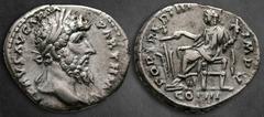 Roman Imperial Lucius Verus AD 161-169. Rome Denarius AR 18 mm, 3,26 g L VERVS AVG ARM PARTH MAX, laureate head right / FORT RED TR P VIII IMP V COS III, Fortuna seated left, holding rudder and cornuc