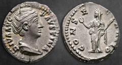 Roman Imperial Diva Faustina I AD 140-141. Rome Denarius AR 18 mm, 3,23 g DIVA AVG FAVSTINA, draped bust right / CONSECRATIO, Ceres standing left, raising hand and holding torch. Good Very Fine RIC 38