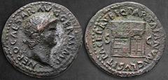 Roman Imperial Nero AD 54-68. Rome As Æ 28 mm, 10,03 g NERO CAESAR AVG GERM IMP, laureate head right / PACE P R VBIQ PARTA IANVM CLVSIT, temple of Janus with latticed window on left and and closed doo