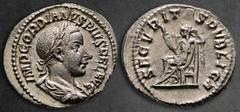 Roman Imperial Gordian III AD 238-244. Rome Denarius AR 20 mm, 3,26 g IMP GORDIANVS PIVS FEL AVG, laureate, draped and cuirassed bust to right / SECVRITAS PVBLICA, Securitas seated to left, holding sc