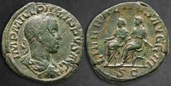 Roman Imperial Philip II AD 247-249. Rome Sestertius Æ 31 mm, 20,03 g IMP M IVL PHILIPPVS AVG, laureate, draped and cuirassed bust to right / LIBERALITAS AVGG III, Philip II and Philip I seated left o